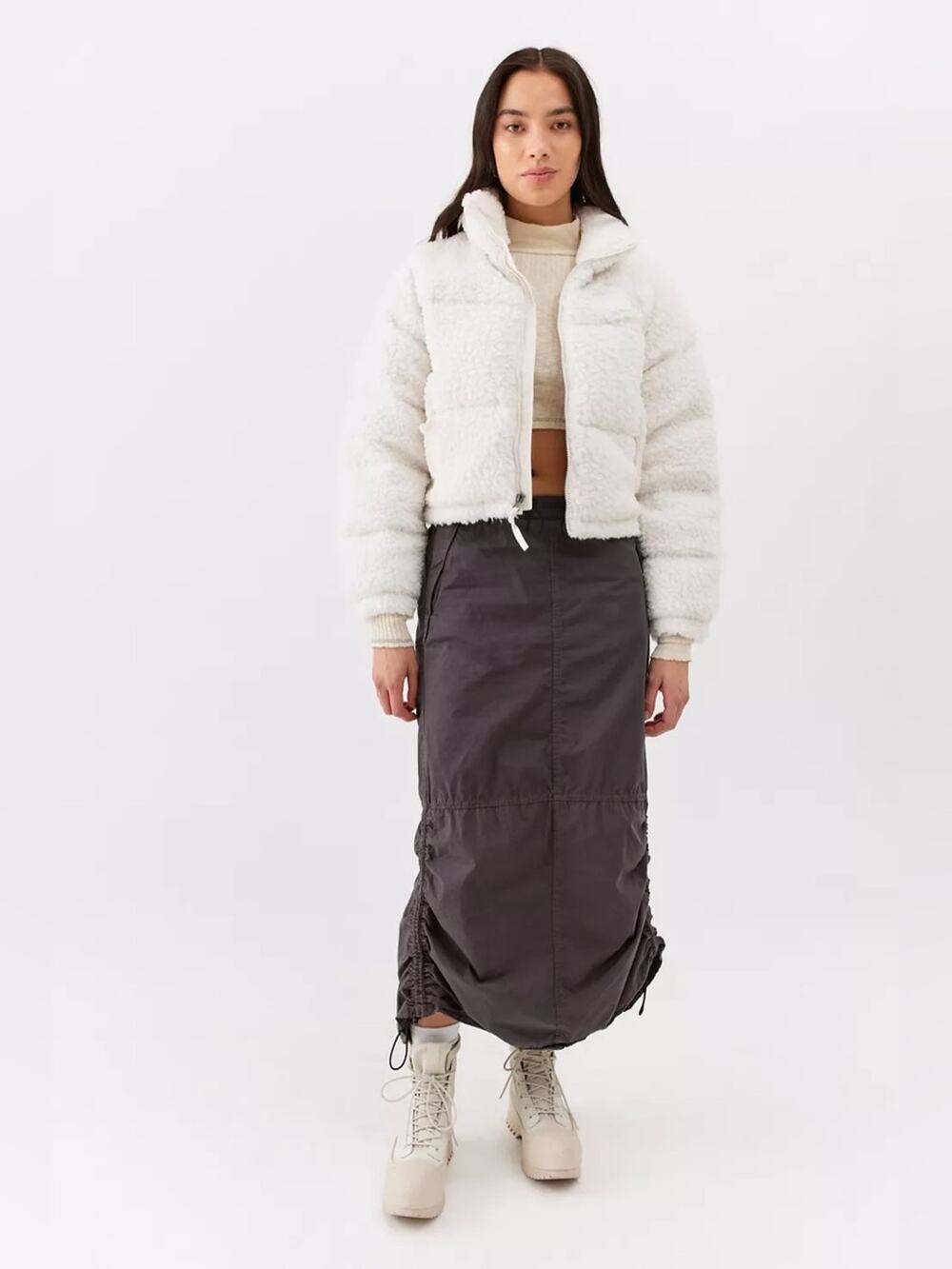 The North Face Nuptse Sherpa Puffer Jacket Crop Gardenia White Extra Small Women